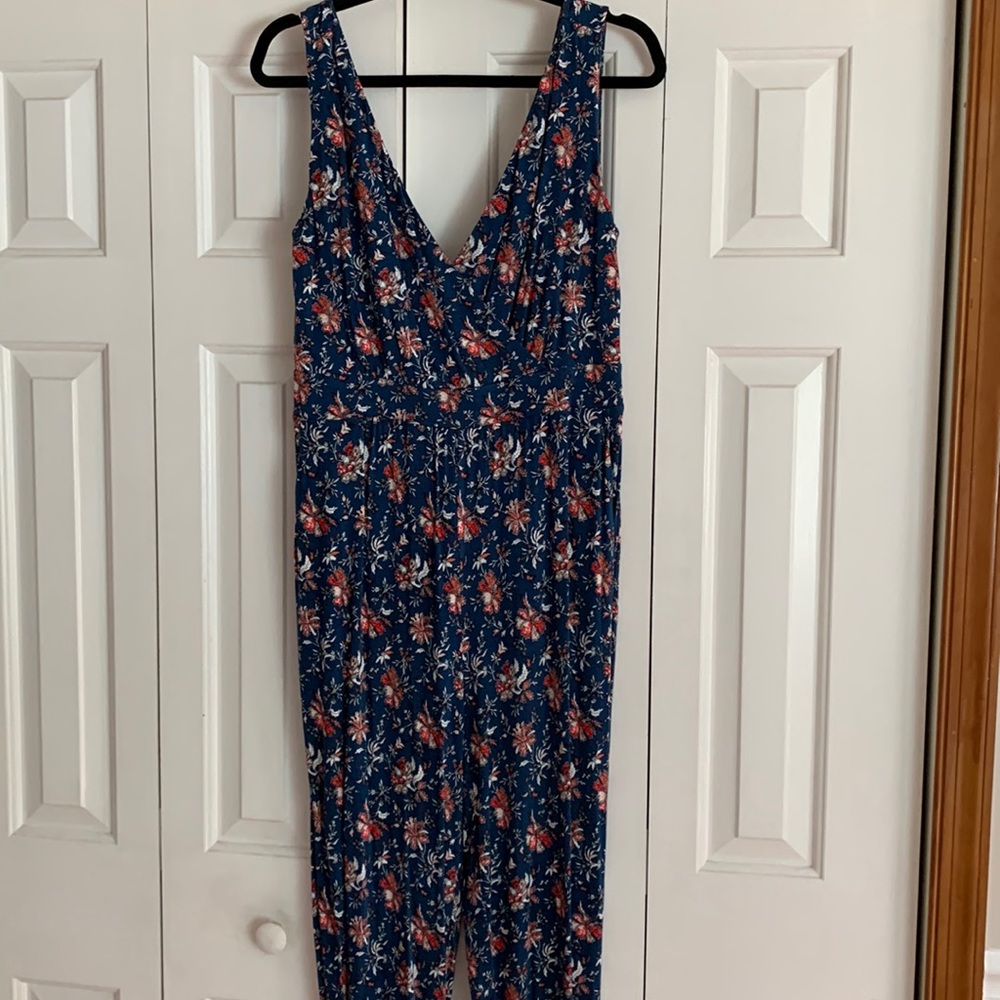 Blue floral loft beach jumpsuit